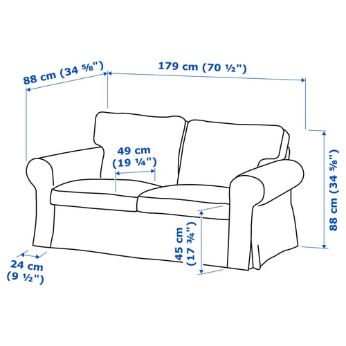Illustration with measurements for the product: EKTORP.
