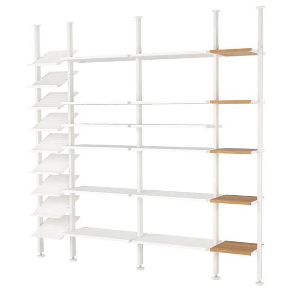 ELVARLI Open storage combination, white/bamboo, 262x36x222-350 cm