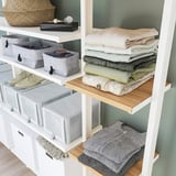 ELVARLI Open storage combination, white/bamboo, 262x36x222-350 cm