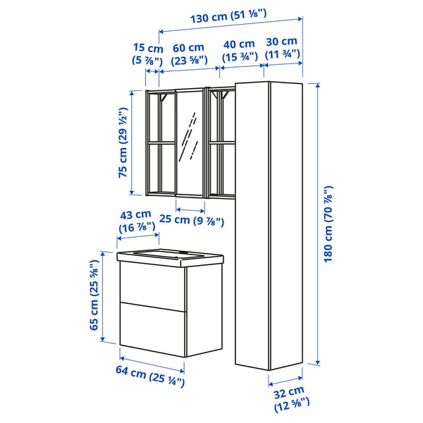ENHET Bathroom, anthracite/white, 64x43x65 cm