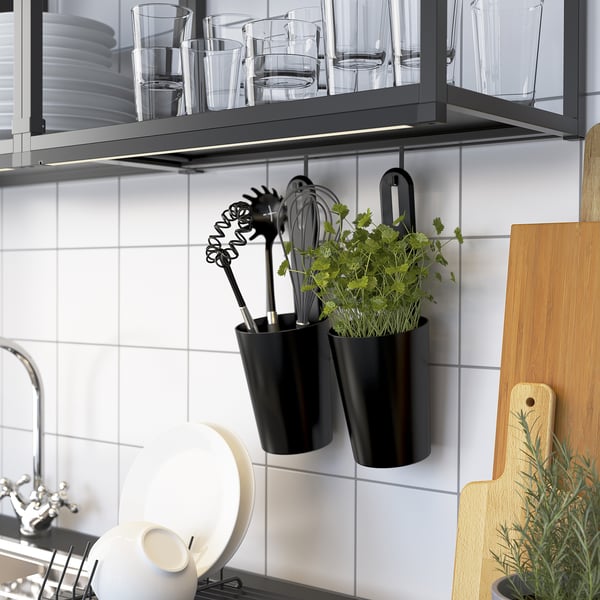 ENHET Kitchen, anthracite/grey frame, 123x63.5x222 cm