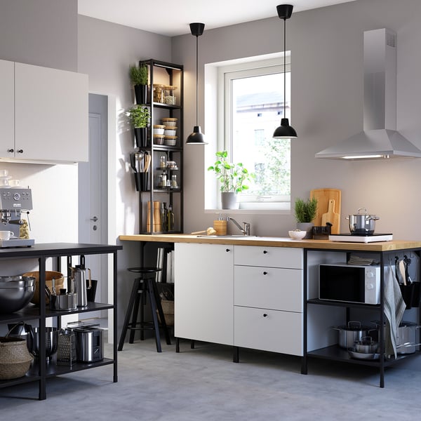 ENHET Kitchen, anthracite/white, 243x63.5x241 cm