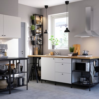ENHET Kitchen, anthracite/white, 243x63.5x241 cm