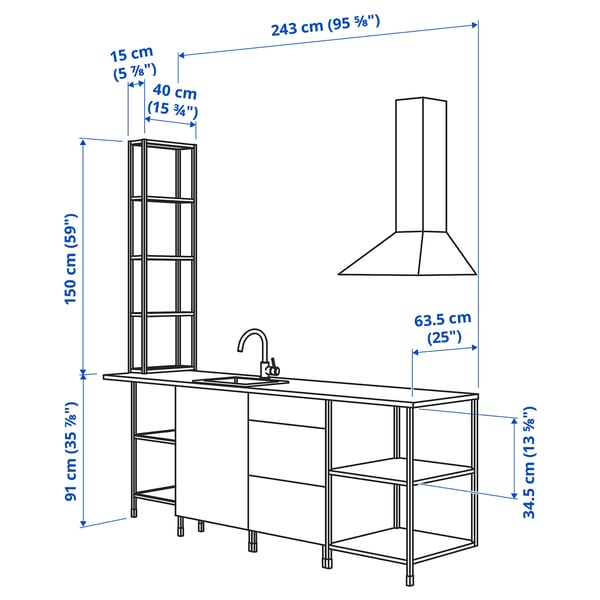 ENHET Kitchen, anthracite/white, 243x63.5x241 cm
