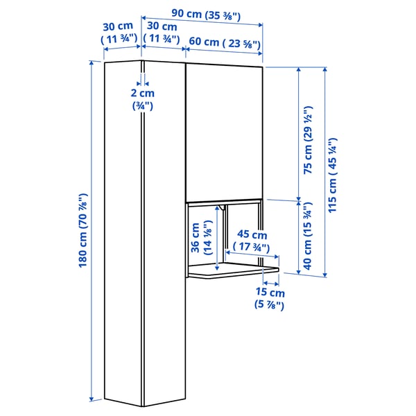 ENHET Storage combination, white, 90x32x180 cm