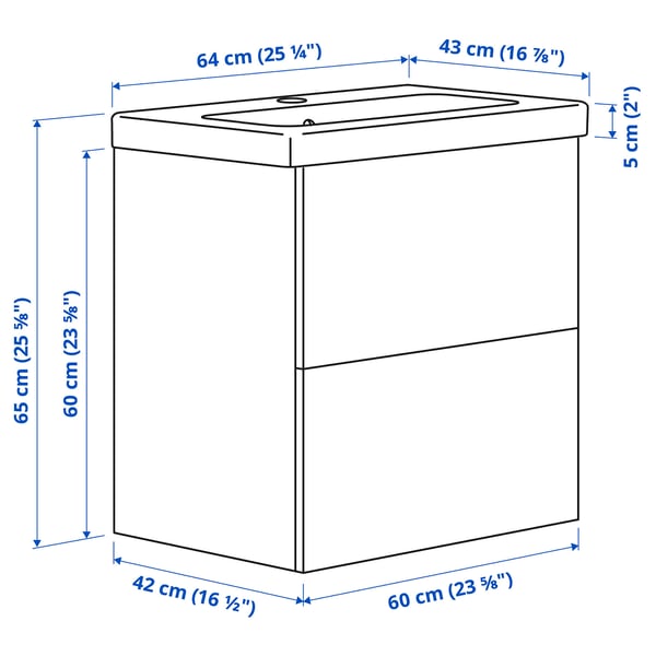ENHET / TVÄLLEN Wash-stnd w drawers/wash-basin, white, 64x43x65 cm