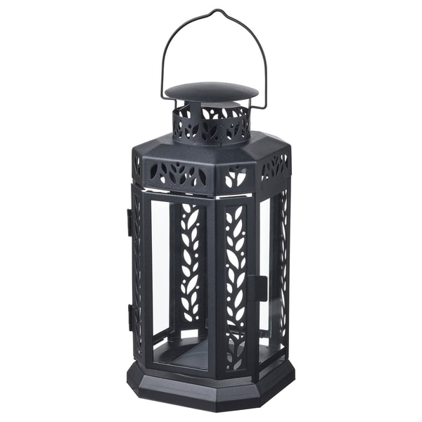 ENRUM Lantern f block candle, in/outdoor, black, 28 cm