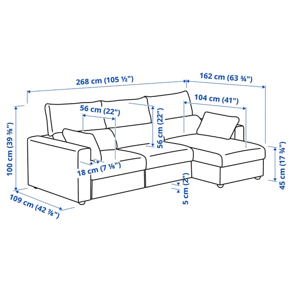 ESKILSTUNA 3-seat sofa with chaise longue, Hillared anthracite