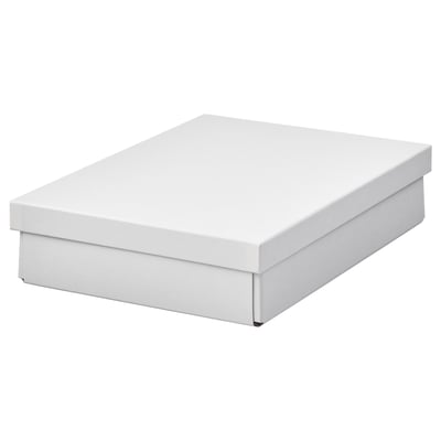 FJÄDERHARV Storage box with lid, white, 25x35x8 cm