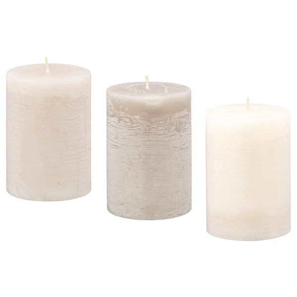 FÖRSÖKA Unscented block candle, beige, 10 cm