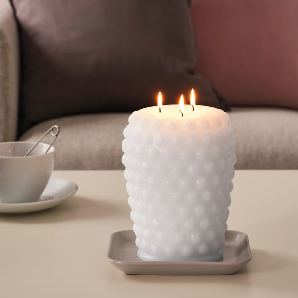 FRAMBRINGA Unscented block candle, 3 wicks, white, 19 cm