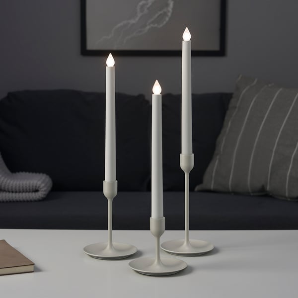 FULLTALIG Candlestick, set of 3, light grey-beige