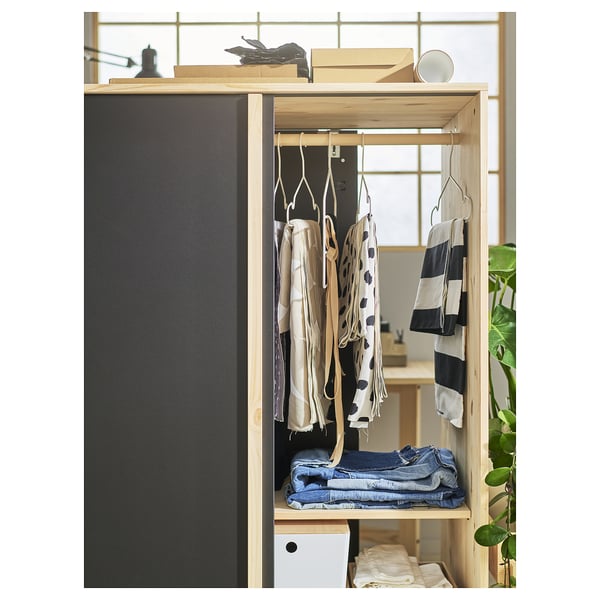 GLAMBERGET Wardrobe with 3 sliding doors, pine/black, 117x63x150 cm