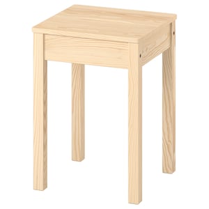 Light wooden stool, square top, four legs, simple design. HÄGERNÄS by IKEA.