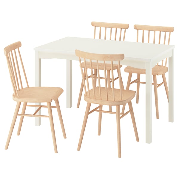HAUGA / HÖGVED Table and 4 chairs, white/birch veneer, 118x74 cm