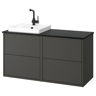 HAVBÄCK / ORRSJÖN Wash-stand/wash-basin/tap, dark grey/black marble effect, 122x49x71 cm