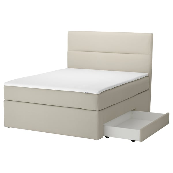 HEMFJÄLLET Divan bed with storage, Valevåg firm/medium firm/Nisseholm Odensvi light beige, 180x200 cm