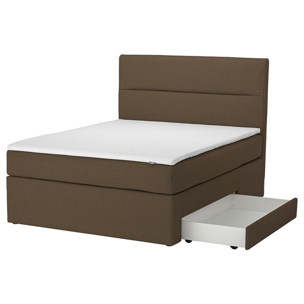HEMFJÄLLET Divan bed with storage, Valevåg firm/medium firm/Nisseholm Tonerud dark grey-brown, 180x200 cm