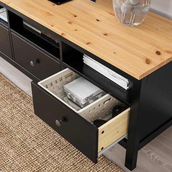 HEMNES TV bench, black-brown/light brown, 148x47x57 cm