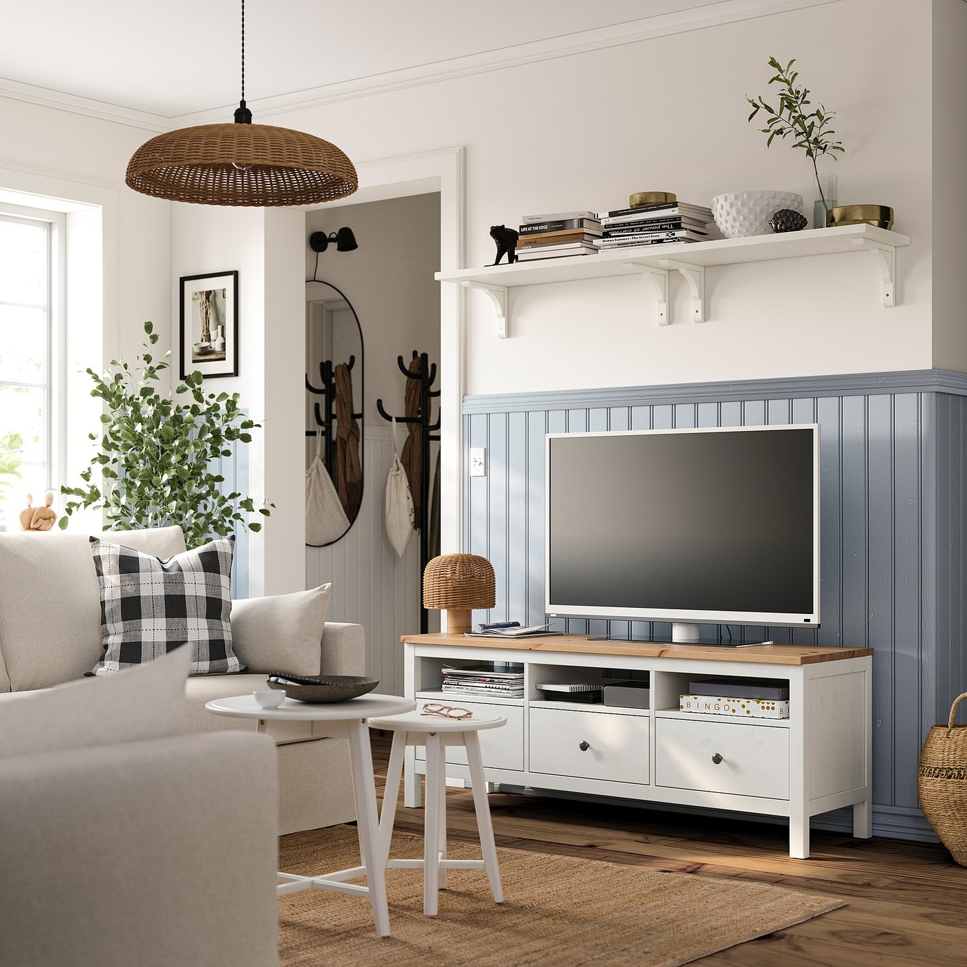 HEMNES TV bench, white stain/light brown, 148x47x57 cm - IKEA