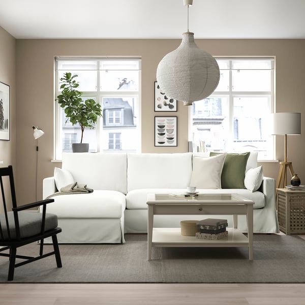 HYLTARP 3-seat sofa w chaise longue, left, Hallarp white