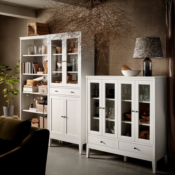 IDANÄS High cabinet w gls-drs and 1 drawer, white, 81x39x211 cm