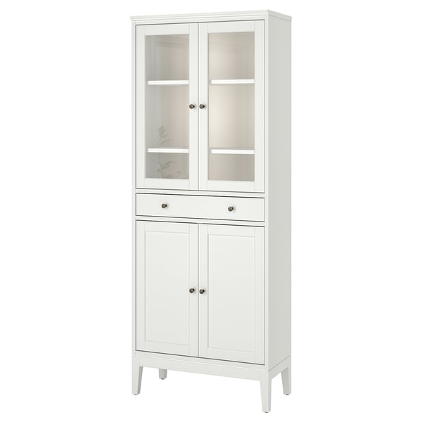 IDANÄS High cabinet w gls-drs and 1 drawer, white, 81x39x211 cm