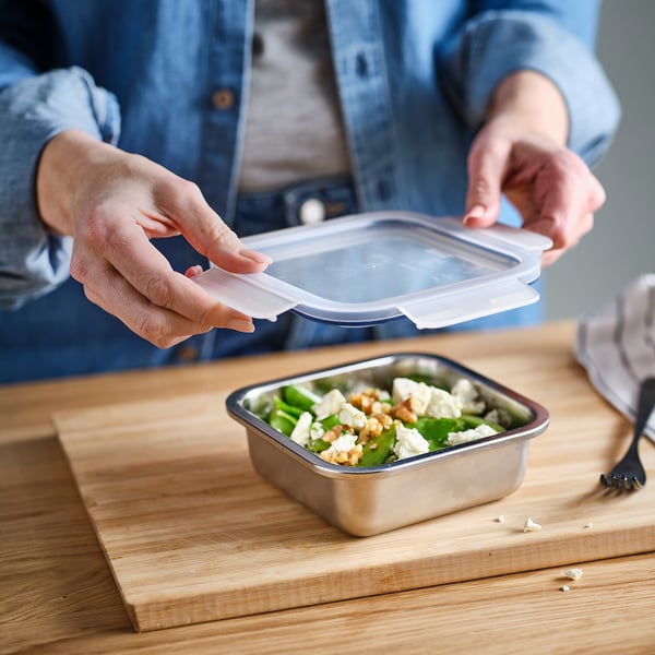 IKEA 365+ Food container, square/stainless steel, 600 ml