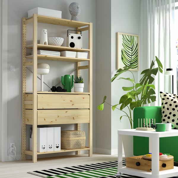IVAR 1 section, pine/with 5 shelves with 2 drawers, 89x30x179 cm