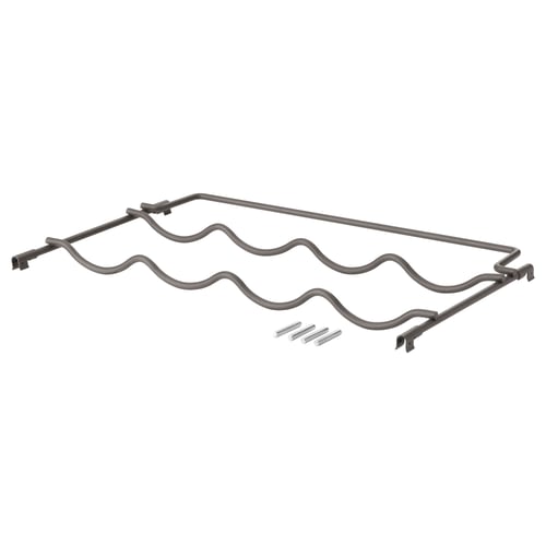 One IVAR wave-shaped metal shelf, dark grey, with three screws attached.