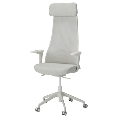 JÄRVFJÄLLET: light grey ergonomic office chair with mesh back, adjustable lumbar support, and armrests.