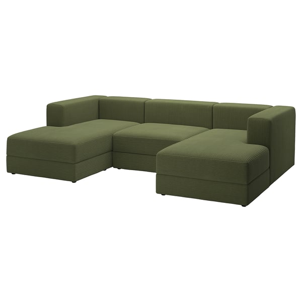JÄTTEBO 3,5-seat mod sofa w chaise longues, armrests Samsala/dark yellow-green