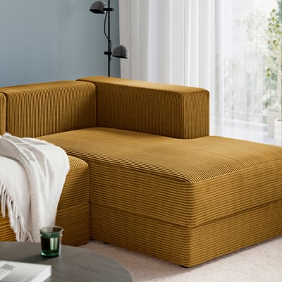 JÄTTEBO 4-seat mod sofa w chaise longue, right/Samsala yellow-brown