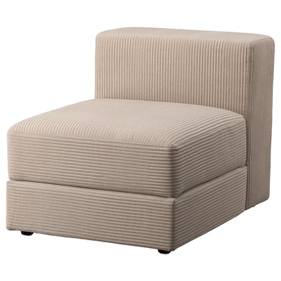 Tan JÄTTEBO corner chair, textured fabric, l-shaped, modern design, plush cushions.