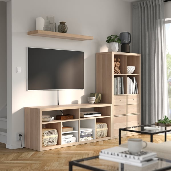 KALLAX / LACK TV storage combination, white stained oak effect, 224x39x147 cm