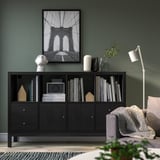 KALLAX Shelving unit with underframe, with 2 doors/4 drawers/black-brown, 147x94 cm
