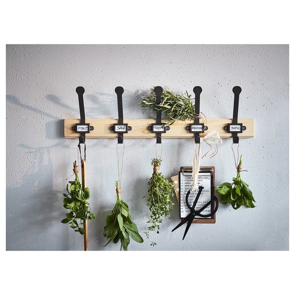 KARTOTEK Rack with 5 hooks, pine/grey