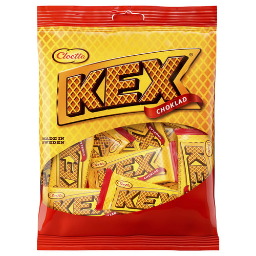 KEXCHOKLAD brand candy bag, yellow, made in sweden.