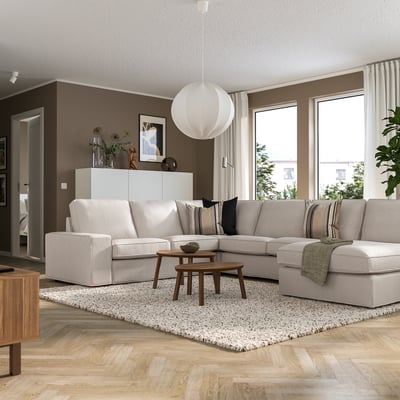 KIVIK Corner sofa, 5-seat w chaise longue, Tresund light beige