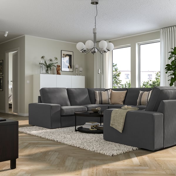 KIVIK U-shaped sofa, 6 seat, Tallmyra medium grey