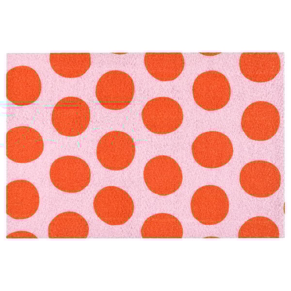 KÖRFÄLTSPIL Door mat, pink orange/circle pattern, 40x60 cm