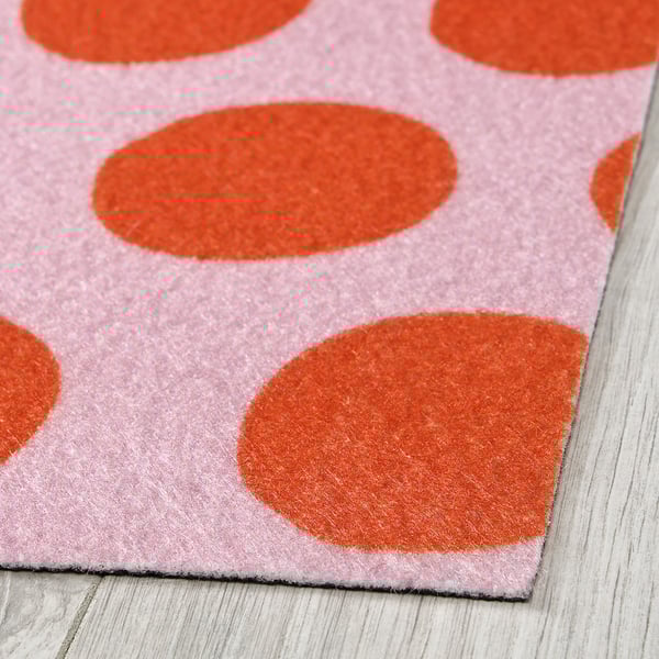 KÖRFÄLTSPIL Door mat, pink orange/circle pattern, 40x60 cm