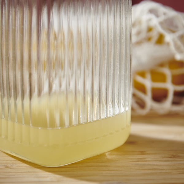 KÖSSEBÄR Bottle shaped jar with lid, clear glass, 1 l