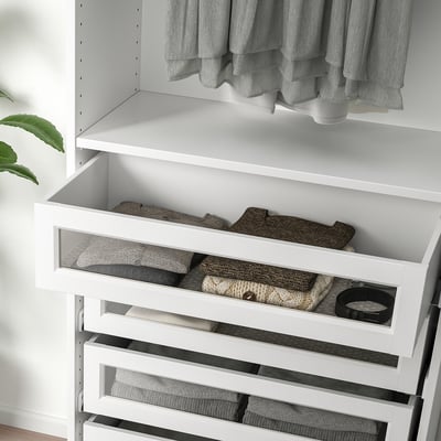 KOMPLEMENT Drawer with framed glass front, white, 75x35 cm