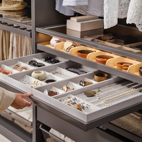 KOMPLEMENT Pull-out tray with insert, dark grey/light grey, 100x58 cm