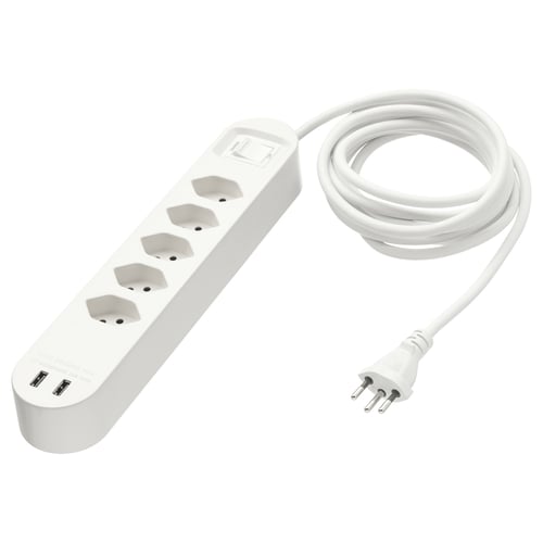 KOPPLA white surge protector: 5 sockets, 2 usb ports