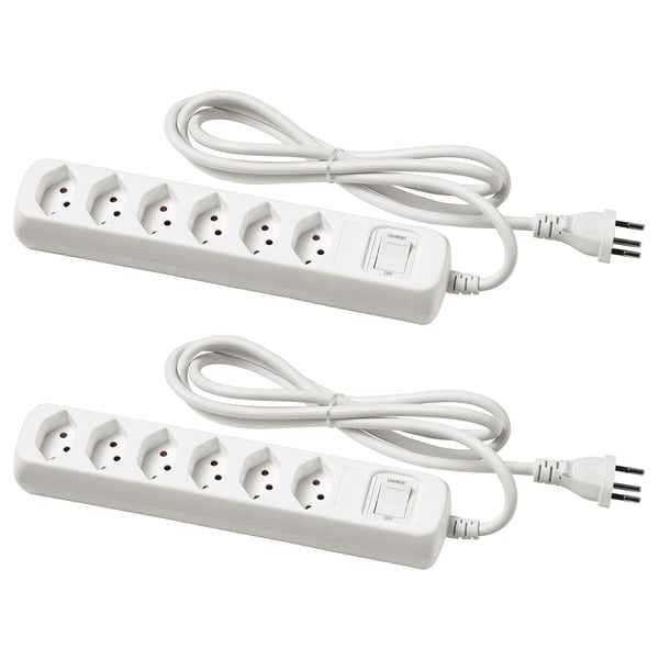 KOPPLA 6-way socket with switch, earthed/white, 1.5 m