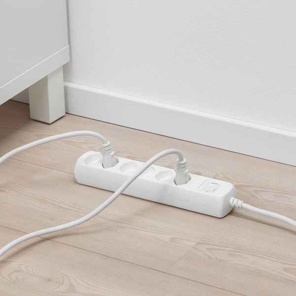KOPPLA 6-way socket with switch, earthed/white, 1.5 m