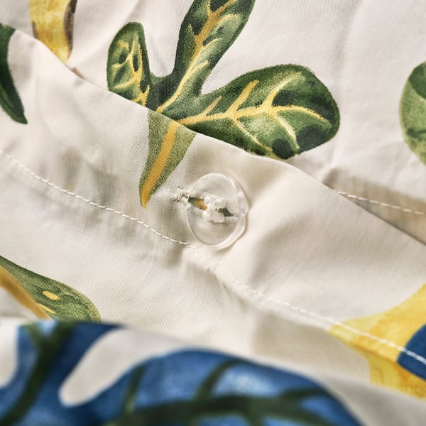KRONBUSKE Duvet cover and 2 pillowcases, light beige/floral pattern, 240x220/50x60 cm