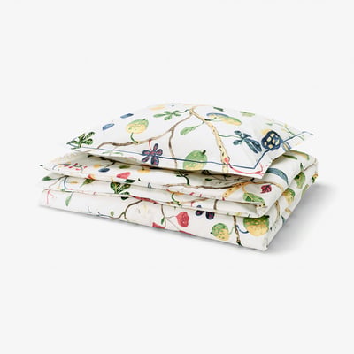 KRONBUSKE Duvet cover and pillowcase, light beige/floral pattern, 150x200/50x60 cm